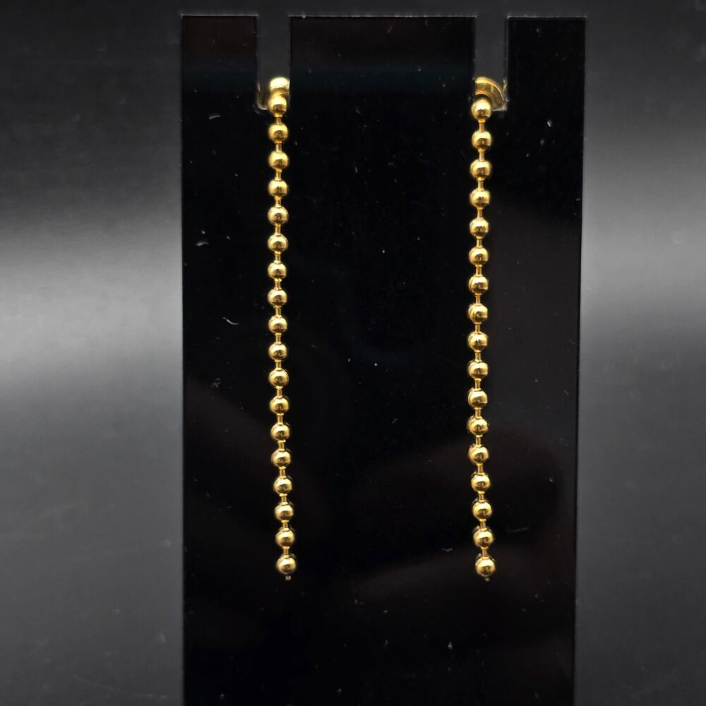 Gold Tone Ball Bead Dangle Earrings Pierced Drop Timeless Classic Dainty Simple